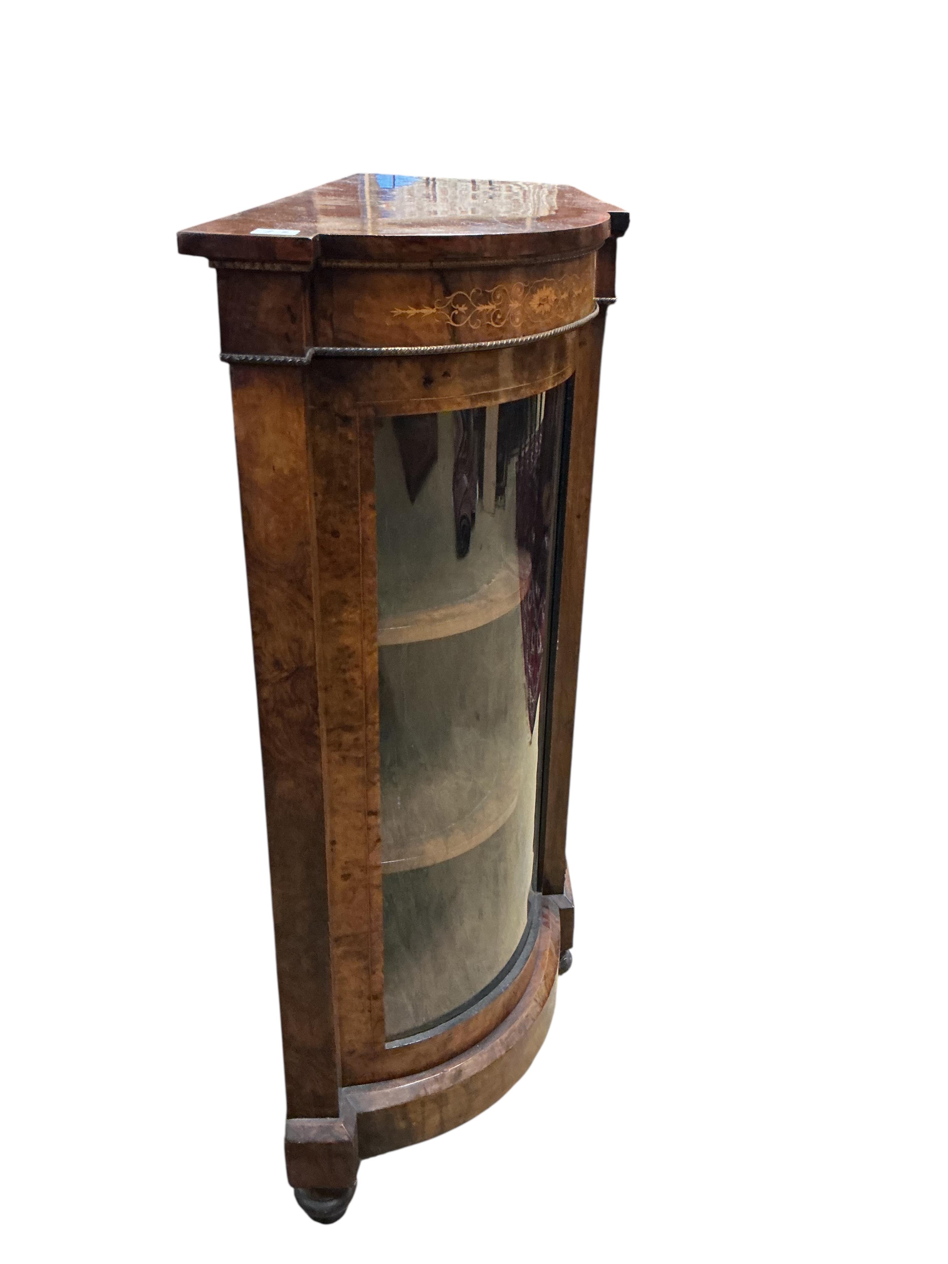 A Victorian gilt metal mounted inlaid walnut side cabinet, width 145cm, depth 37cm, height 106cm